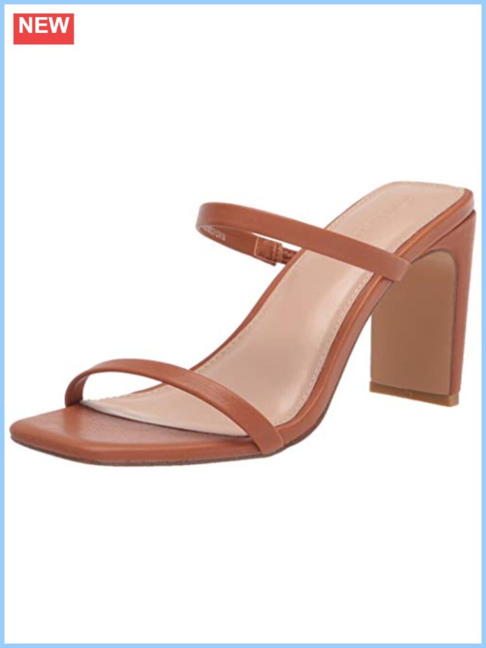 Womens Square Toe Two Strap Block Heel Sandals Slip On PU
